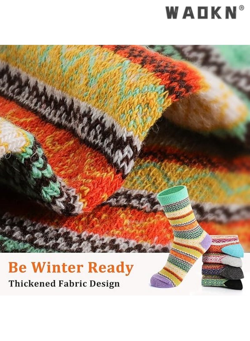 WAOKN Wool Socks for Women, Soft Warm Comfort Casual Crew Winter Socks, Thick Warm Winter Vintage Knit Thermal Socks for Women(5 Pairs) - Multicolor A - Image 4