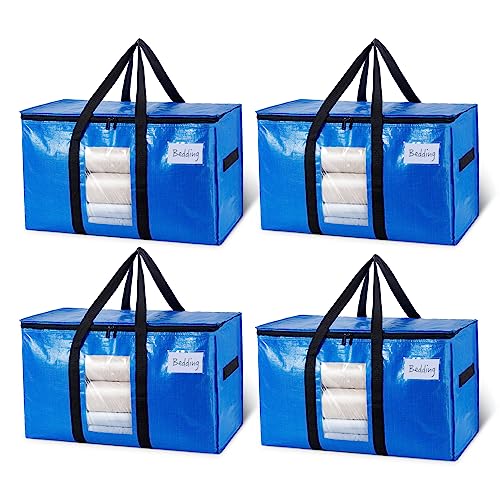 TAILI Extra Large Moving Bags, 4 Pack Blue Heavy Duty Totes For Storage with Visible Window, Wrap Around Handles, Storage Bags for Space Saving, Alternative to Moving Boxes - Image 1