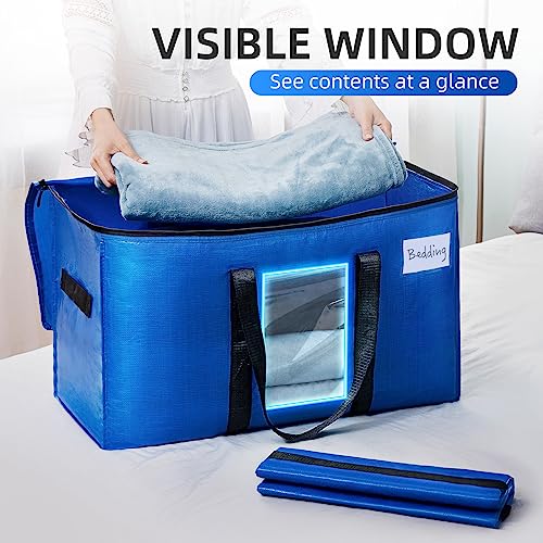 TAILI Extra Large Moving Bags, 4 Pack Blue Heavy Duty Totes For Storage with Visible Window, Wrap Around Handles, Storage Bags for Space Saving, Alternative to Moving Boxes - Image 2