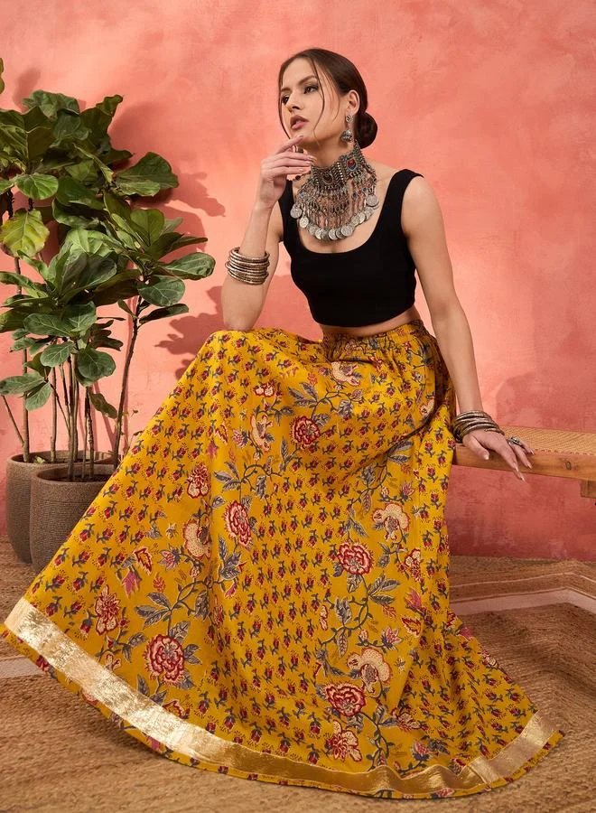 ساسافراس تنورة اناركالي بطبعة زهور وخصر مطاطي