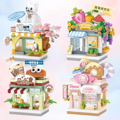 MEIEST 4 PCS Mini City Shop Street View Building Blocks SetSimulation Architecture Collection Particle Construction Building Bricks ToyHome Decor - Image 1