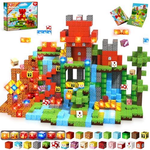 Magnetopia 200PCS Magnetic Blocks with Light Blocks  Magnetic Blocks for Kids Ages 4 5 6 7 8 Magnetic Building Cubes Magnetic Building Block Christmas Birthday Gifts for 310 Years Old Boy Girls STEM Toy - Image 1