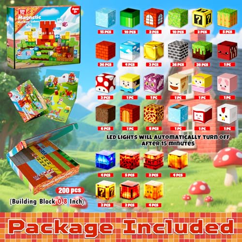 Magnetopia 200PCS Magnetic Blocks with Light Blocks  Magnetic Blocks for Kids Ages 4 5 6 7 8 Magnetic Building Cubes Magnetic Building Block Christmas Birthday Gifts for 310 Years Old Boy Girls STEM Toy - Image 5