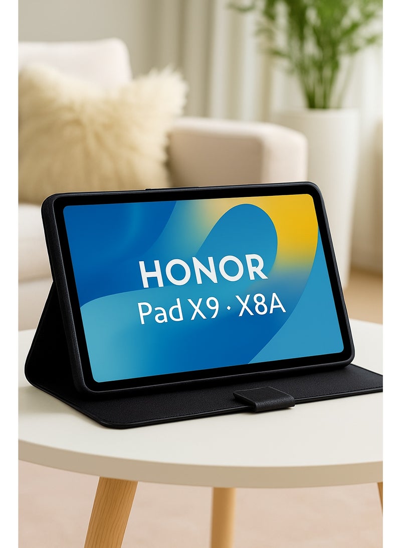 Premium Tablet Case for Honor Pad X9 / Honor Pad X8a – Full Protection Against Drops and Scratches with Card Holder and Practical Stand – Elegant Black Color - Image 2