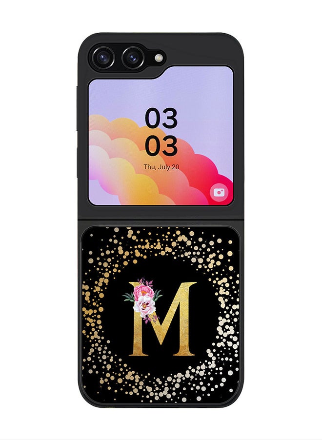 Stylizedd Rugged Black Cover for Samsung Galaxy Z Flip5 Case, Slim Fit Soft Phone Cases-  Custom Monogram Initial Letter Floral Pattern Alphabet - M (Black)  - Image 1