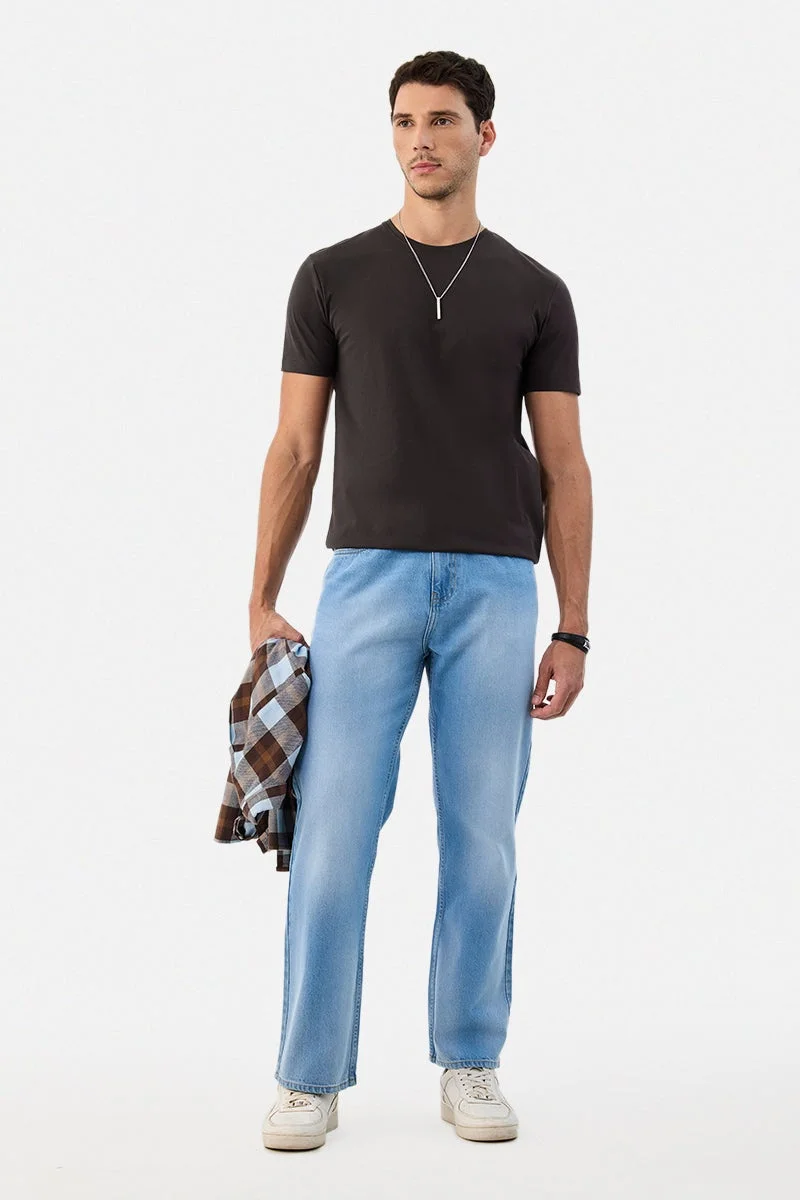 SNITCH Black Solid Half Sleeve Regular Fit T-Shirt