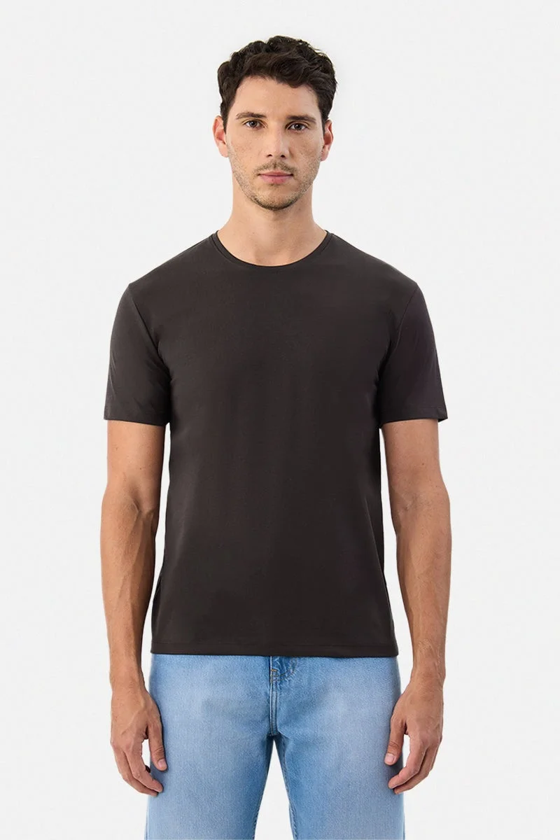 SNITCH Black Solid Half Sleeve Regular Fit T-Shirt