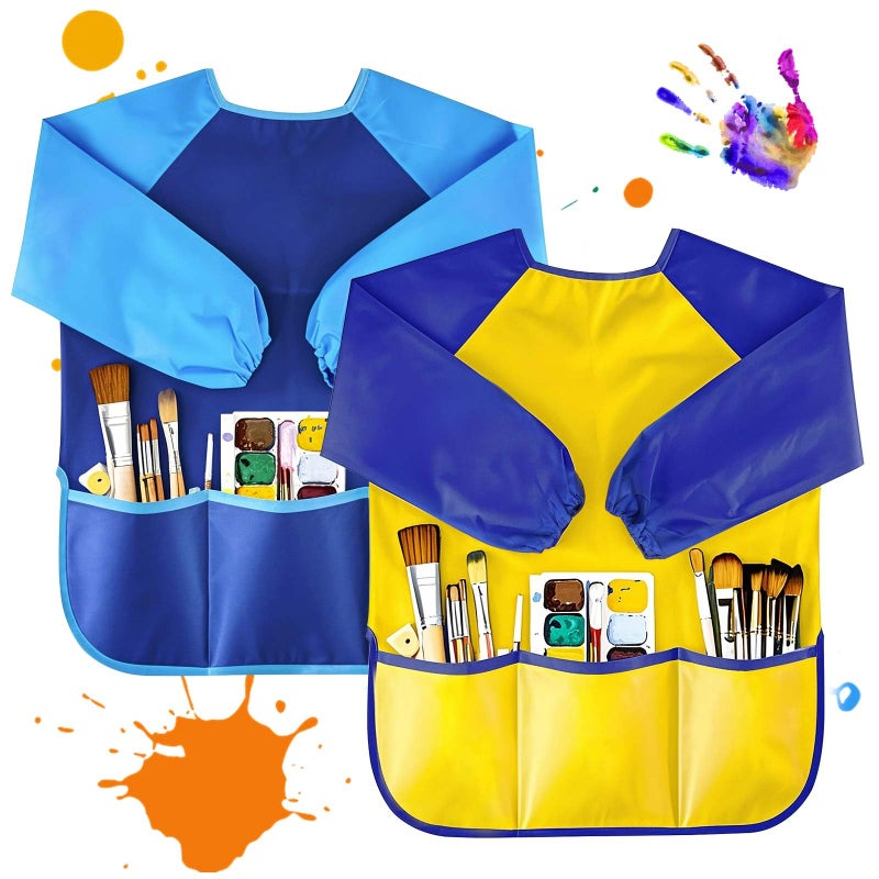 Tskcos Kids Toddlers Art Smock 2 Pack Waterproof Child Painting Apron with Long Sleeve Pockets Children Artist Smock for Kids Age 28 Painting Crafting Cooking - Image 2