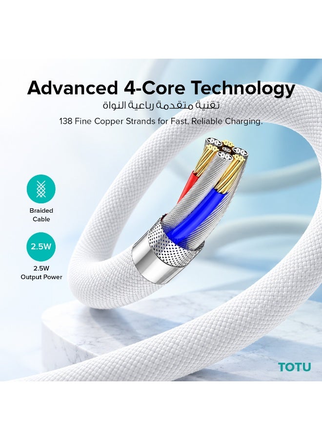 Totu 2-in-1 Magnetic Wireless Watch Charger & Lightning Cable, 2.5W Wireless Output, Zinc Alloy Braided Wire, White - Image 5