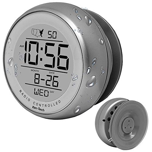 KEN-TECH T-4660 Water Resistant Suction Cup Atomic Clock, Silver - Image 1