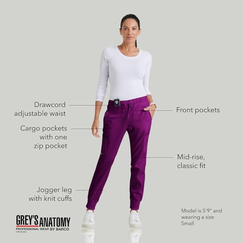 BARCO Grey’s Anatomy Classic Kira Scrub Jogger for Women – Wine, 5-Pocket Yoga Style Mid-Rise Pants with Natural Stretch, Soil Release Fabric, and Super-Soft Finish – Small, Regular Fit - Image 4