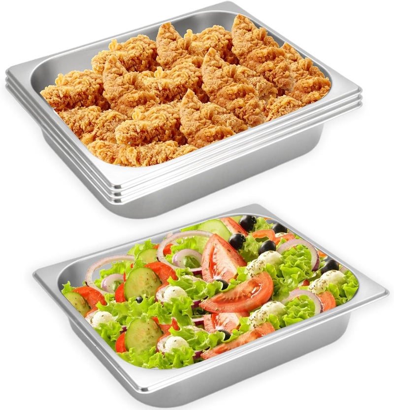 Nexboraque 4 Pcs Half Size Hotel Pan, 1/2 Size 2.5 Inch Deep Stainless Steel Steam Table Pan Half Pans for Chafing Dishes, Breading Trays for Hotel, Party, Buffet, Catering Supplies - Image 1