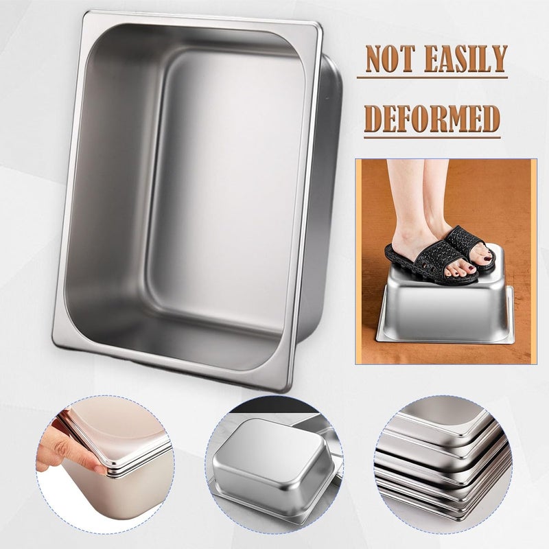 Nexboraque 4 Pcs Half Size Hotel Pan, 1/2 Size 2.5 Inch Deep Stainless Steel Steam Table Pan Half Pans for Chafing Dishes, Breading Trays for Hotel, Party, Buffet, Catering Supplies - Image 4