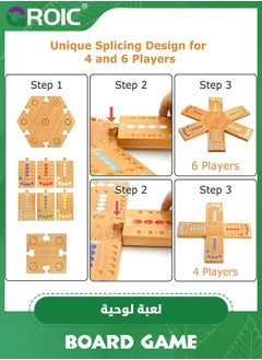 GROIC Marble Board Game, Ludo Board Game,Fast Track Game,Wooden Board Game for 4 and 6 Players, Portable Original Marble Game with 24 Marbles 12 Dice for Family Friends Party Game  - Image 2