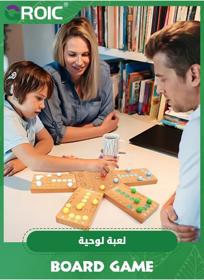 GROIC - Marble Board Game, Ludo Board Game,Fast Track Game,Wooden Board Game for 4 and 6 Players, Portable Original Marble Game with 24 Marbles 12 Dice for Family Friends Party Game - Image 1