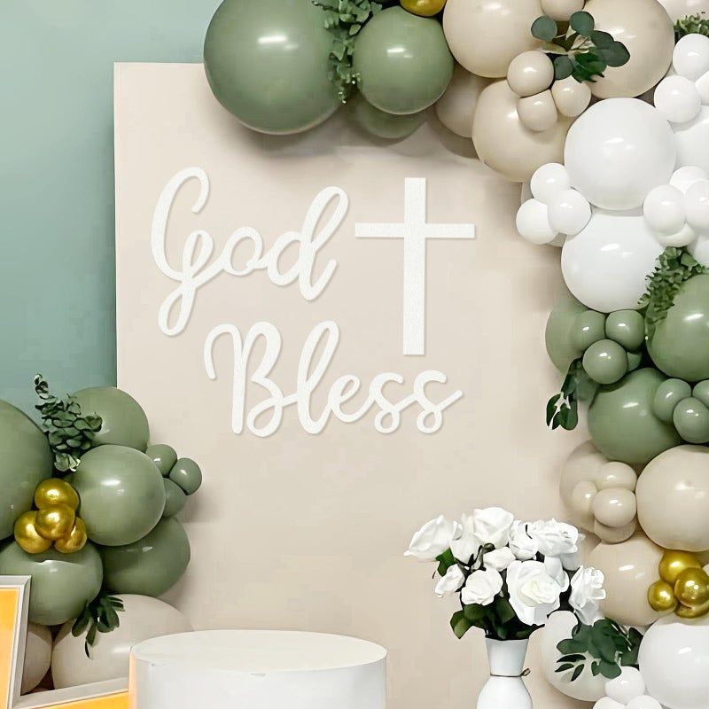 MASTRON God Bless Cross Sign for Backdrop - Felt Cross God Bless Baptism Party Backdrop for Boys Girls Baby Shower First Communion Confirmation Bautizo Decorations - White - Image 1