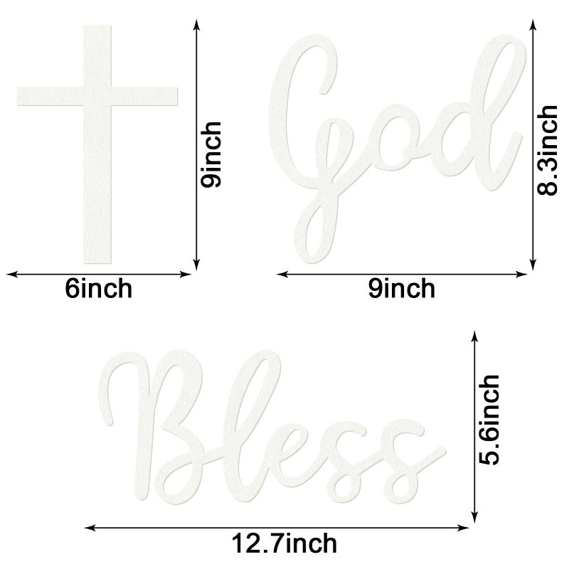 MASTRON God Bless Cross Sign for Backdrop - Felt Cross God Bless Baptism Party Backdrop for Boys Girls Baby Shower First Communion Confirmation Bautizo Decorations - White - Image 3