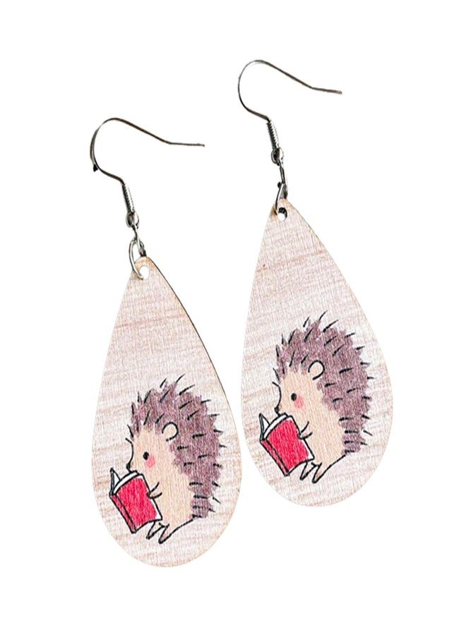 Soyzvteo Cute Thanksgiving Turkey Wooden Earrings Handmade Mushroom Foxes Painted Dangle Earrings Autumn Jewelry Gifts-Hedgehog - Image 1