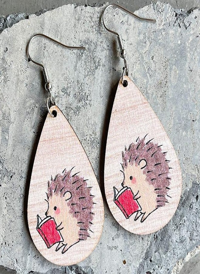 Soyzvteo Cute Thanksgiving Turkey Wooden Earrings Handmade Mushroom Foxes Painted Dangle Earrings Autumn Jewelry Gifts-Hedgehog - Image 2