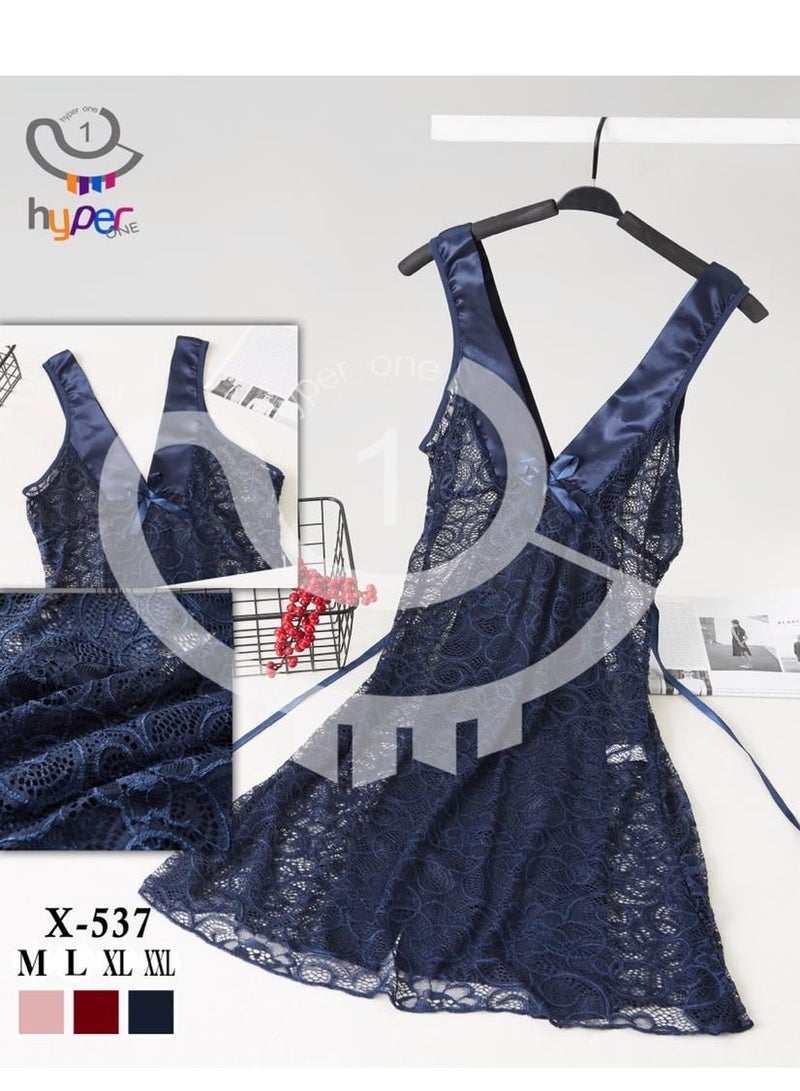 Hyper One Elegant Women's Lace Nightgown Navy blue