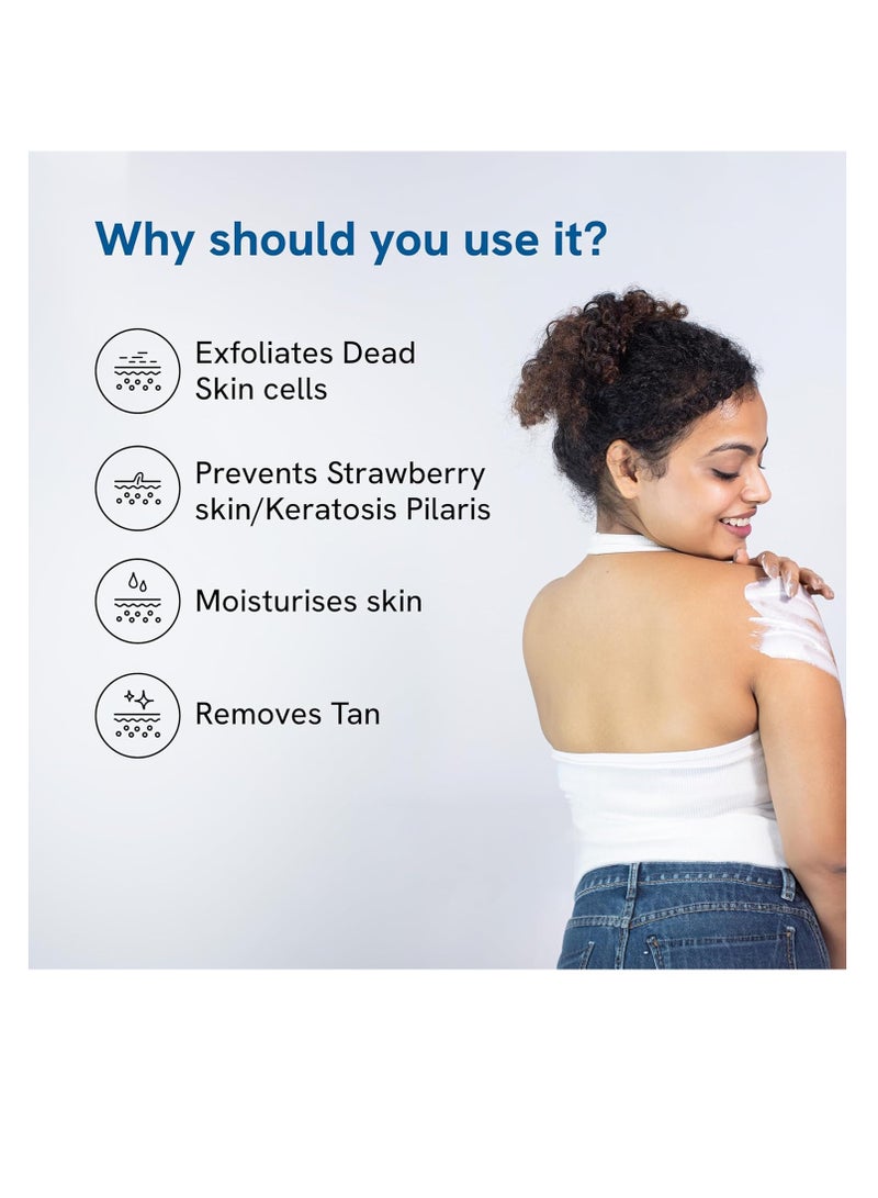 10% Lactic AHA Exfoliating Body Scrub 200g For Tan Removal  Soft Smooth Skin  For Women De Tan Bathing Scrub with Centella Water  Aloe Vera Removes Dirt and Dead Skin from Neck Knees Elbows  Arms