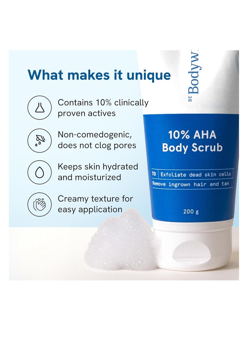 10% Lactic AHA Exfoliating Body Scrub 200g For Tan Removal  Soft Smooth Skin  For Women De Tan Bathing Scrub with Centella Water  Aloe Vera Removes Dirt and Dead Skin from Neck Knees Elbows  Arms