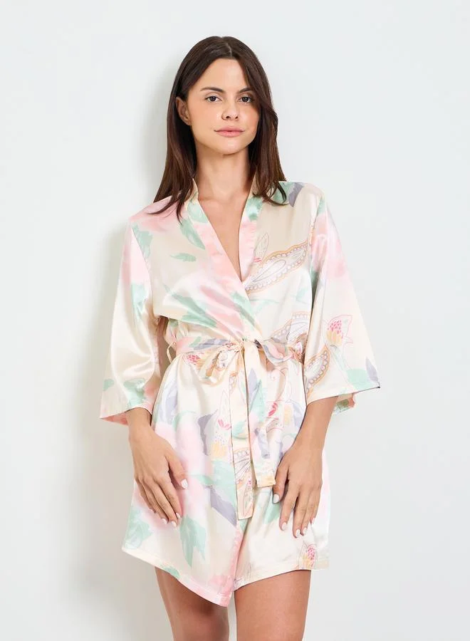 Take Two Peach Floral 3/4 Sleeve Robe