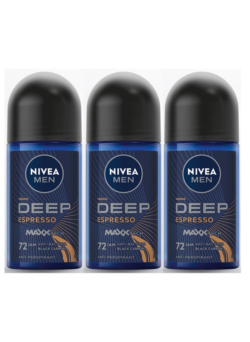Nivea Pack Of 4 Nivea Men Anti Perspirant Deep With Black Carbon And Dark Wood Roll On 50ml - Image 1