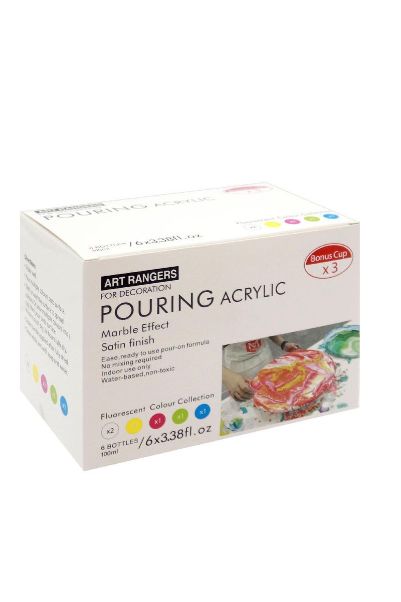 ART RANGERS Pouring Medium Marble Effect Acrylic ColorFlourescent6 Colors 100.00 ml - Image 1