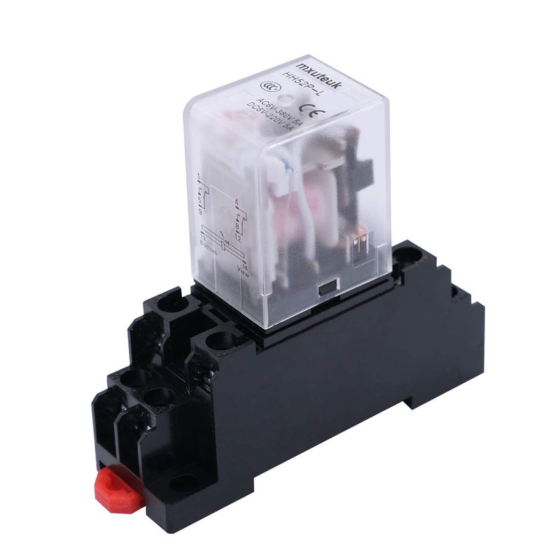mxuteuk 2pcs HH52P DC 12V LED Indicator Electromagnetic Power Relay 8 Pin 5A Coil Relays DPDT with Socket Base,with DIN Slotted Aluminum Rail - Image 3