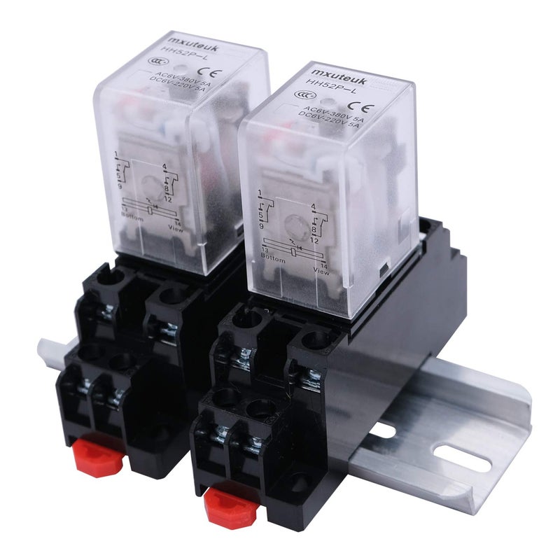 mxuteuk 2pcs HH52P DC 12V LED Indicator Electromagnetic Power Relay 8 Pin 5A Coil Relays DPDT with Socket Base,with DIN Slotted Aluminum Rail - Image 4