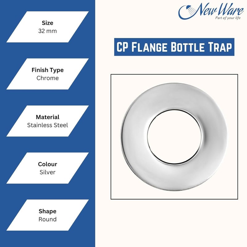 NEW WARE فلانج حائط من الفولاذ المقاوم للصدأ 202 مطلي بالكروم فلانج دائري لوحات حائط لصنابير المطبخ وصنابير الحمام (فلانج زجاجة CP 1/2 بوصة) (عبوة من 1) - Image 4