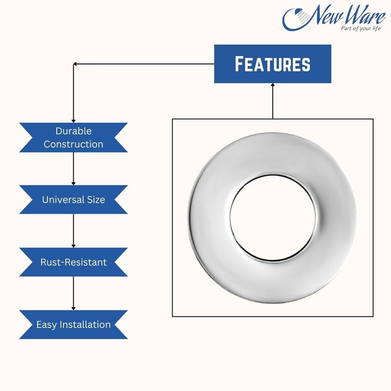 NEW WARE فلانج حائط من الفولاذ المقاوم للصدأ 202 مطلي بالكروم فلانج دائري لوحات حائط لصنابير المطبخ وصنابير الحمام (فلانج زجاجة CP 1/2 بوصة) (عبوة من 1) - Image 5