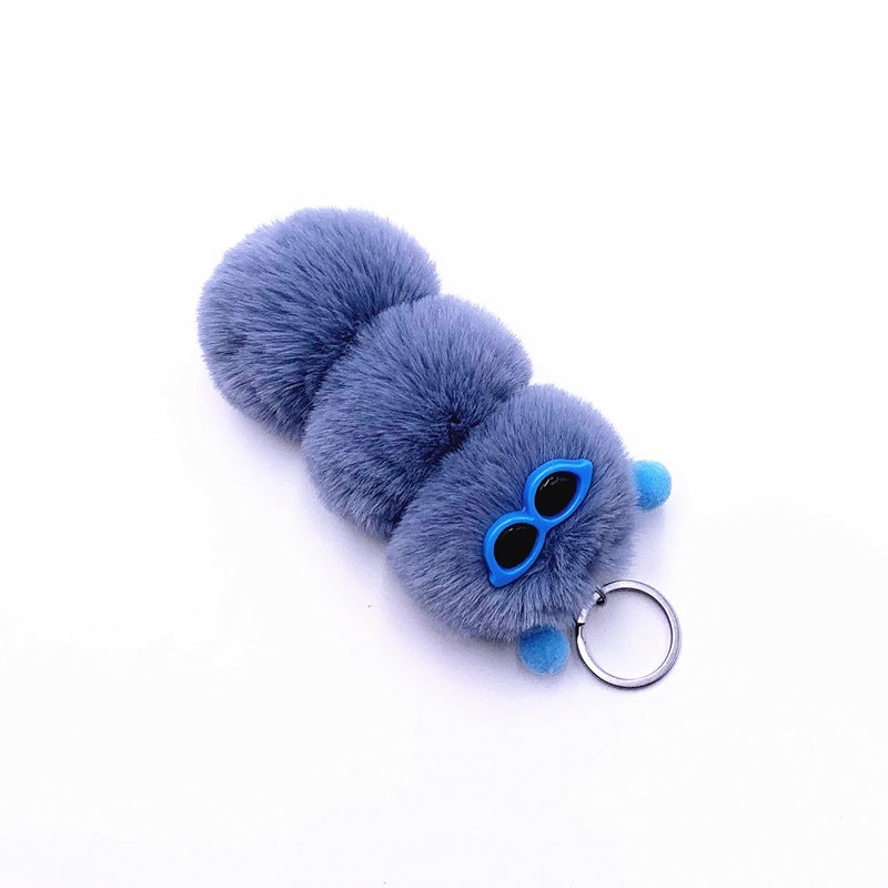 Cute Caterpillar Keychain Plush Charm Haze Blue