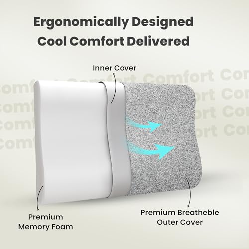 CareFoam Memory Foam Cervical Neck Pillow | 2 Years Warranty | Pain Relief Sleep, Improves Posture Spinal Alignment, Neck Pain Relief | 23 x 14 x 4.5 Inch | Black Melange Cover | Pack of 1 - Image 3