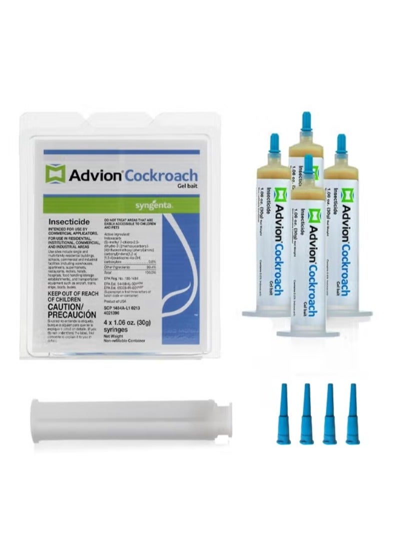 ADVISION Advion Cockroach Gel Bait, 4 Tubes x 30-Grams, 1 Plunger and 4 Tips