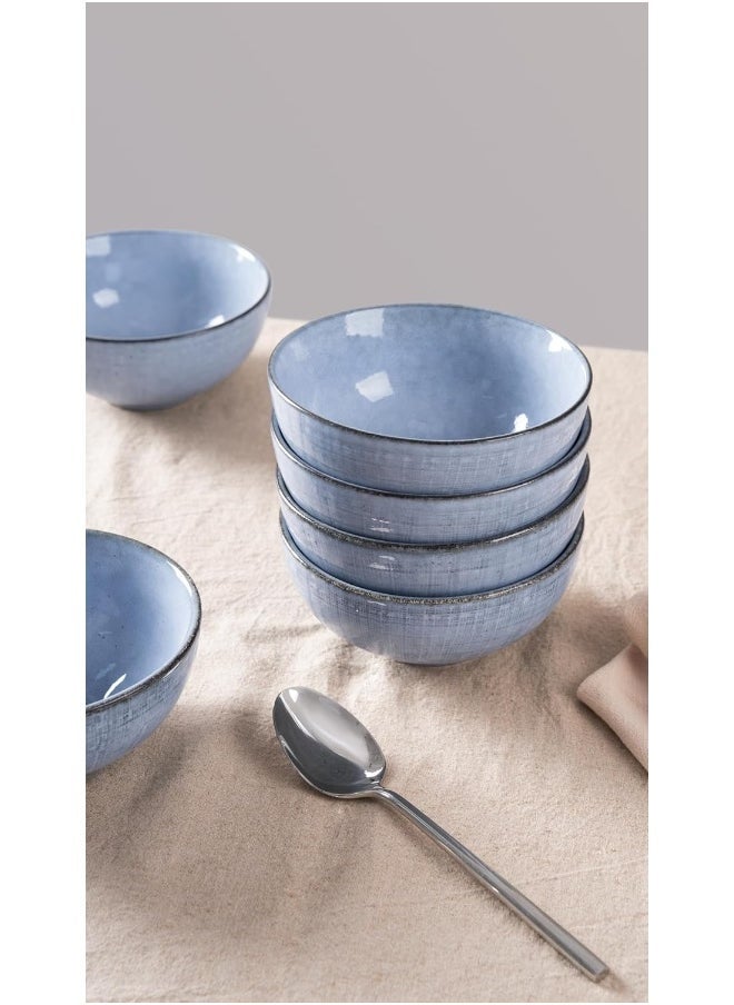 العلامة التجارية: فاميوير ضوء القمر 6 قطعة الأوعية الحجرية مجموعة مع الانتهاء من الكتان في 5.5 بوصة ، وعاء خدمة للحبوب والحساء والأرز والمعكرونة مقاومة للخدش والميكروويف وغسالة الصحون آمنة ، أزرق - Image 4