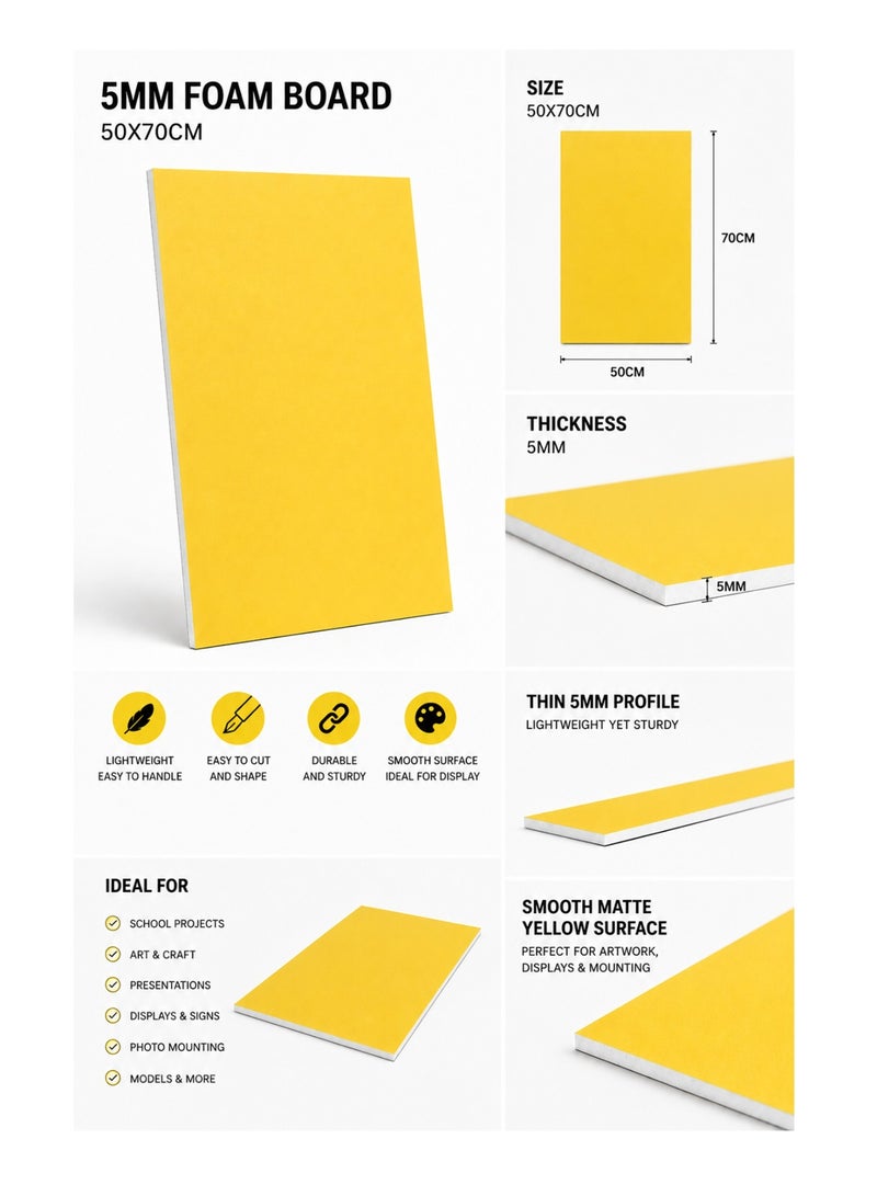 1-Piece 5mm Thick Foam Board For Craft And Illustration 50x70cm Size Yellow - Image 2