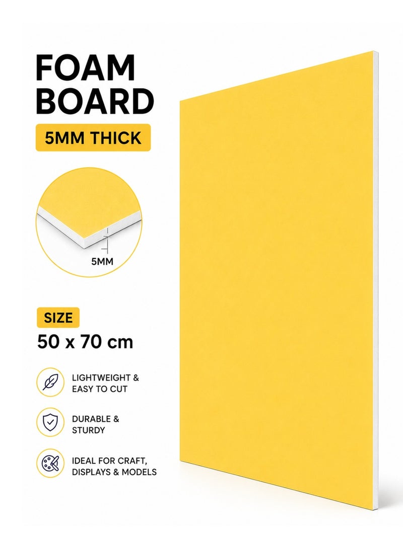 1-Piece 5mm Thick Foam Board For Craft And Illustration 50x70cm Size Yellow - Image 1