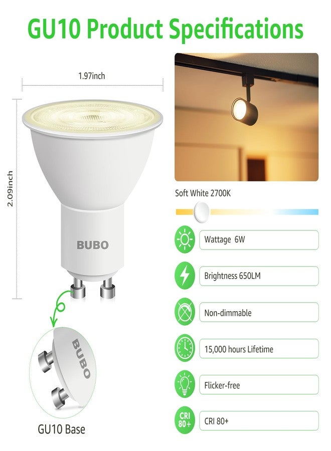 BUBO GU10 LED Bulb 6W Equivalent 50W, 2700K Soft White 650 Lumens, Non-Dimmable GU10 Bulb Replacement for Track Lighting, MR16 LED Bulb for Kitchen, Range Hood, Living Room, Bedroom, 10 Pack - Image 2