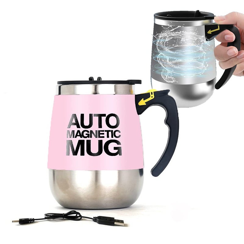 daasigwaa CuteInnovation Rechargeable Self Stirring Mug  Magnetic Electric Auto Mixing Stainless Steel Cup for OfficeKitchenTravelHome CoffeeTeaHot ChocolateMilk390 ml132 ozPink