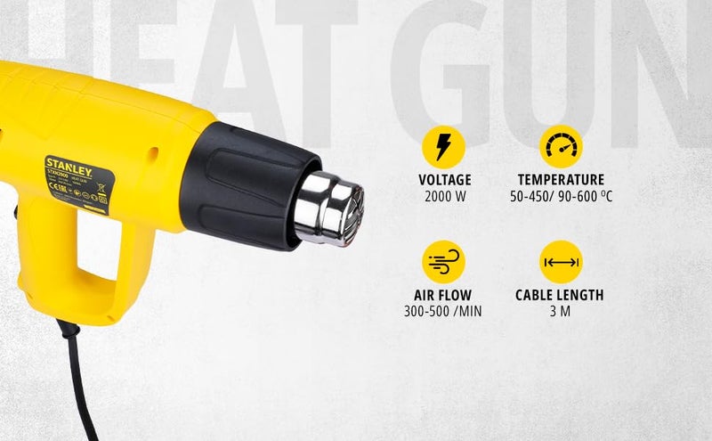 STANLEY STXH2000 2000W Variable Speed Heat Gun Yellow and Black - Image 2