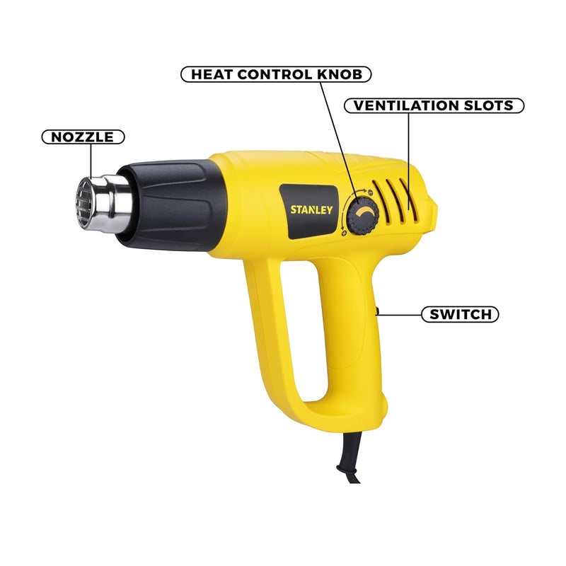 STANLEY STXH2000 2000W Variable Speed Heat Gun Yellow and Black - Image 3