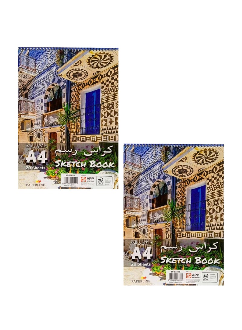 paperline Plain Sketch Book, 12 x 20 Sheets, A4 Size - Image 1