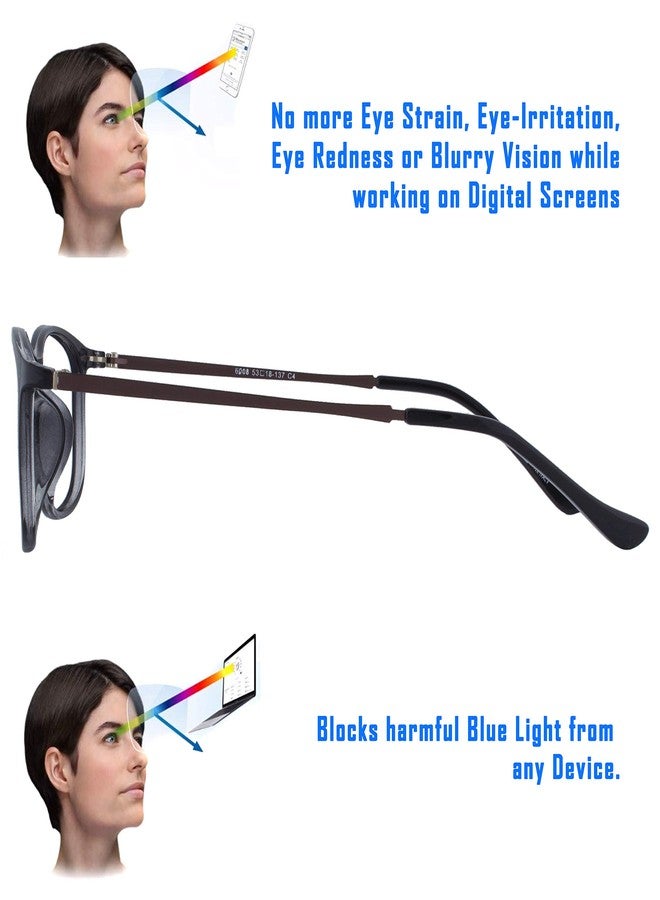 Visions India Unisex Square Black Full Spectacles With Blue Cut Lenses & Anti-Glare Coating Which Protects Eyes From Blue Light From Computer, Moble, Tablets, Laptop (Zero Power) (6008-C05-C04) - Image 4