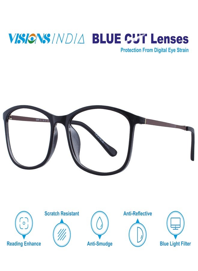 Visions India Unisex Square Black Full Spectacles With Blue Cut Lenses & Anti-Glare Coating Which Protects Eyes From Blue Light From Computer, Moble, Tablets, Laptop (Zero Power) (6008-C05-C04) - Image 2