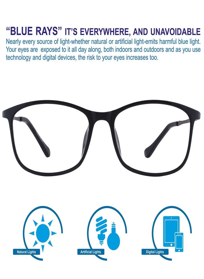 Visions India Unisex Square Black Full Spectacles With Blue Cut Lenses & Anti-Glare Coating Which Protects Eyes From Blue Light From Computer, Moble, Tablets, Laptop (Zero Power) (6008-C05-C04) - Image 3