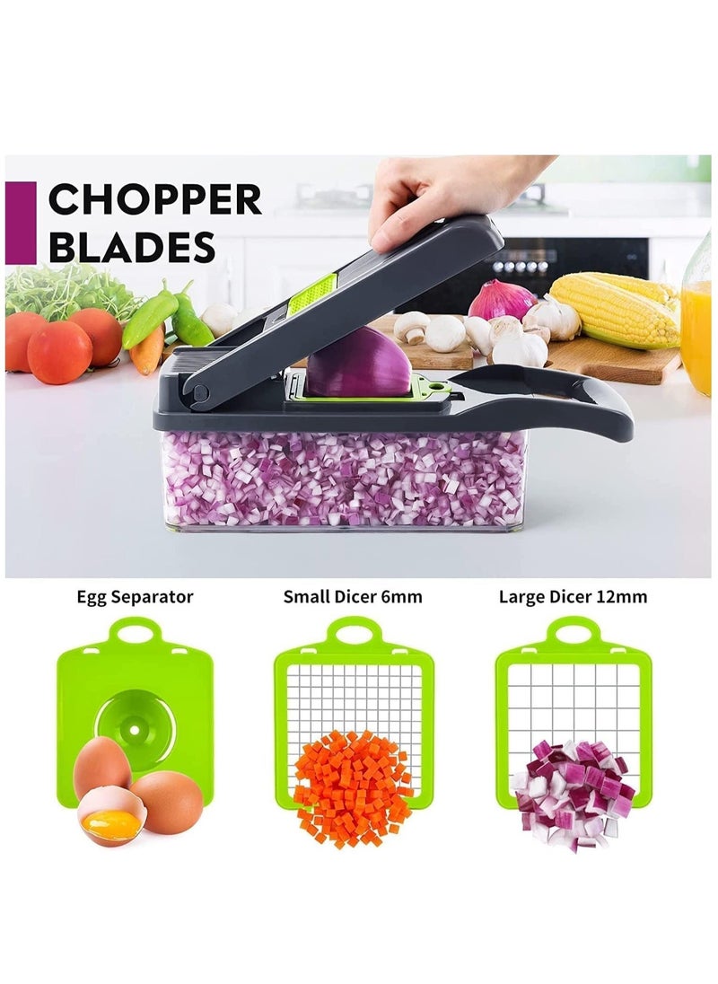 ELTRAZONE Vegetable Chopper,Multifunctional 13-in-1 Food Choppers Onion Chopper Vegetable Slicer Cutter Dicer Veggie chopper with 8 Blades,Colander Basket,Container for Salad Potato Carrot Garlic - Image 2