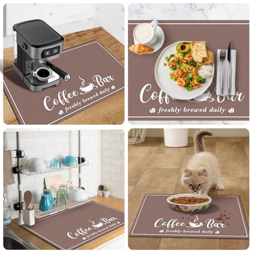 CooRug Absorbent Coffee Mat, Fashion Dish Drying Mat for Kitchen Counter Coffee Bar Accessories Espresso Machine Dish Rack 16" x 24" Brown - Image 5