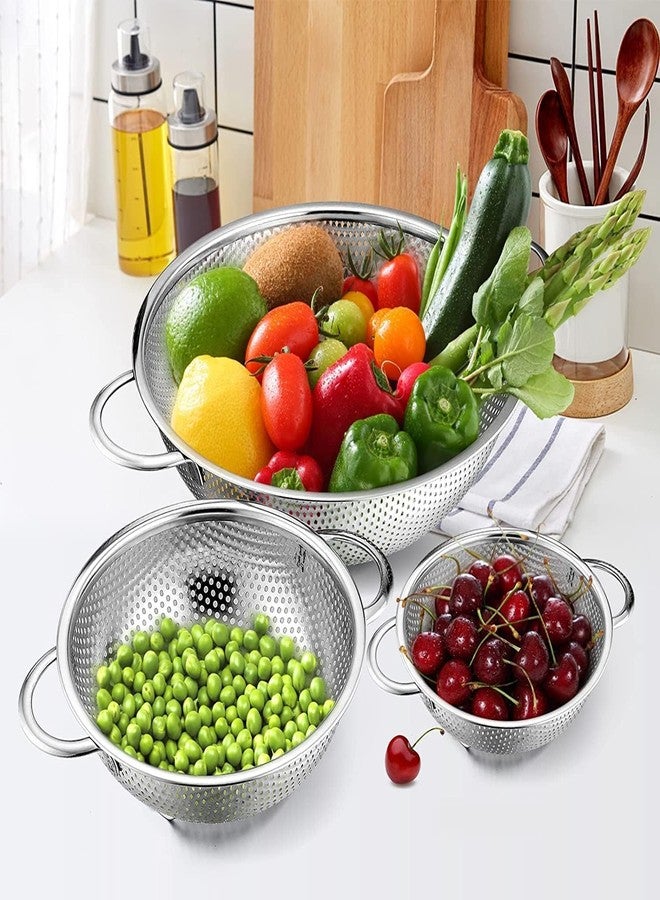 MUGATH Micro Perforated Stainless Steel Colander Strainer Drainer Heavy Duty Handles Dishwasher Safe Kitchen Strainer for Washing Rice Pasta Small Grains Vegetables Fruits (3 PCS Set) - Image 5